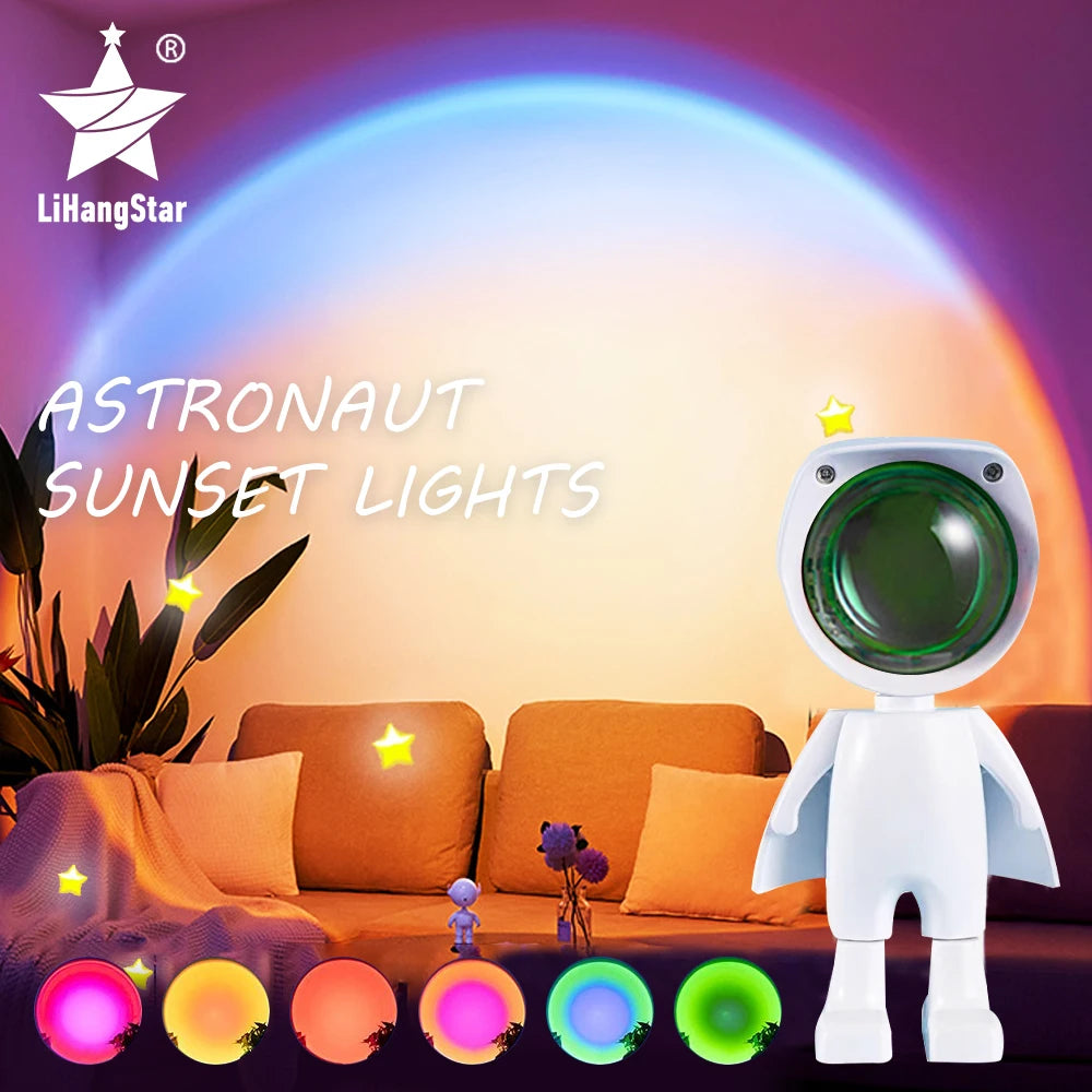 LED Astronaut Sunset Light Rainbow Projection Night Light USB Charging Touch Control for Bedroom and Game Room Decoration