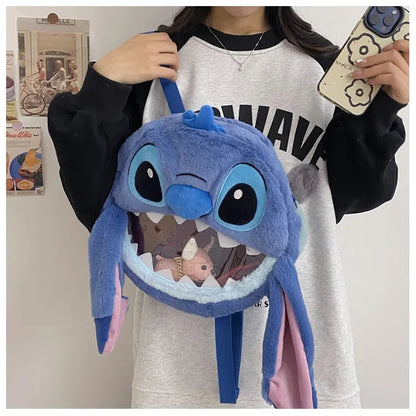 HOT Stitch See-through Bag Plush Doll Backpack Girls Large Capacity Cute Funny Backpack Anime Kawaii Cartoon School Bag Mochila