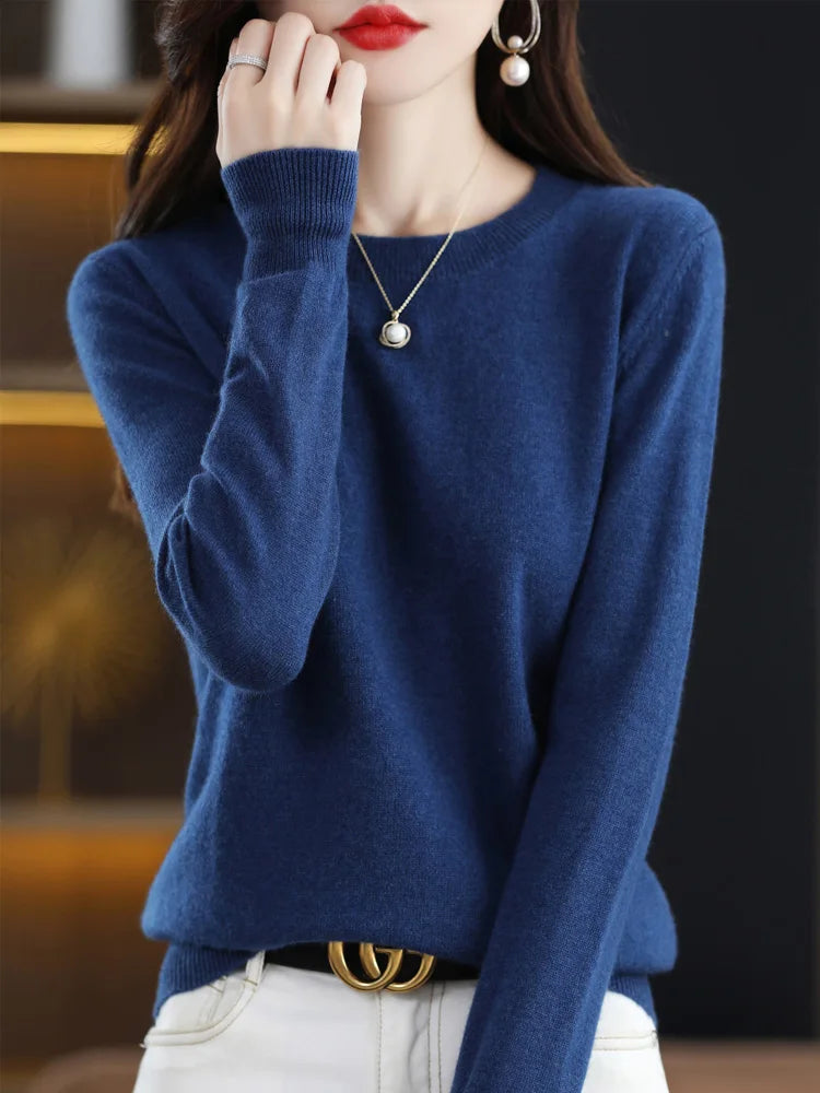 2024 Classic Style Cashmere Pullover Fashion Merino Wool Sweater Round neck Long Sleeve Knitwear Soft Warm Basic' Clothing Tops