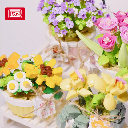 LOZ Tulip Sunflower Immortal Flower Potted Mini Model Building Blocks Micro With Flower Racks Bricks Home Decoration  Toys Adult