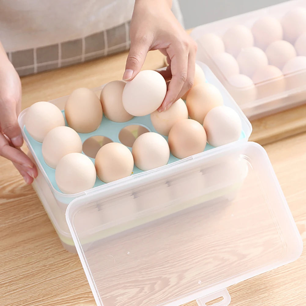 15 Grid Refrigerator Egg Storage Box Plastic Egg Fresh-keeping Case Holder with Lid Transparent Dispenser Kitchen Food Organizer