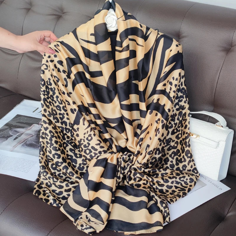 180*90cm Luxury Brand Women Summer Silk Scarves Shawls Lady Wraps Soft Female Geometry Beach Stole Bandanna Foulard Muffler