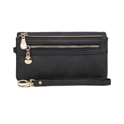 Large Capacity Women's Dull Polish Leather Wallet Double Zipper Clutch Wristlet Purse Phone Coin Card Holder Multi-pocket Wallet