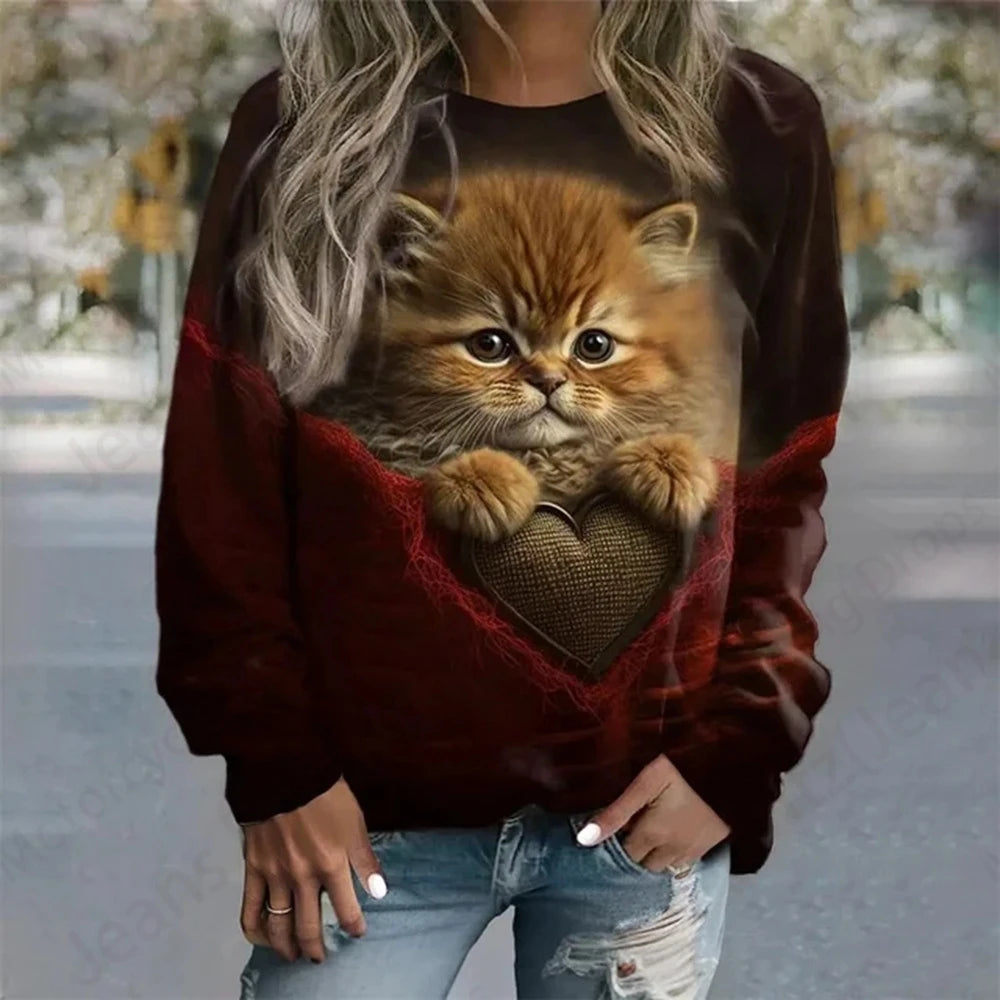 Lovely Cat Hoodie Women Fashion O-neck Hoodies Women Sweats Animal Coat Girl Clothes O-neck Long Sleeve Hoodie Female Fall Top