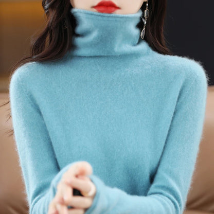 100% Merino Wool Turtleneck Pullover Knitwear Women's New Autumn And Winter Warm Sweater Women's Solid Color Pile Neck Sweater