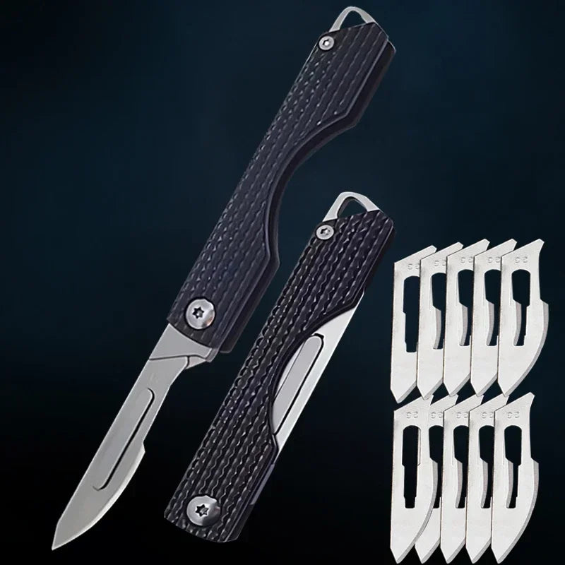 Stainless Steel Folding Knife Keychain Pocket Knife Surgical Mini Knife Replaceable Blades Sharp Multifunctional Knife Tool