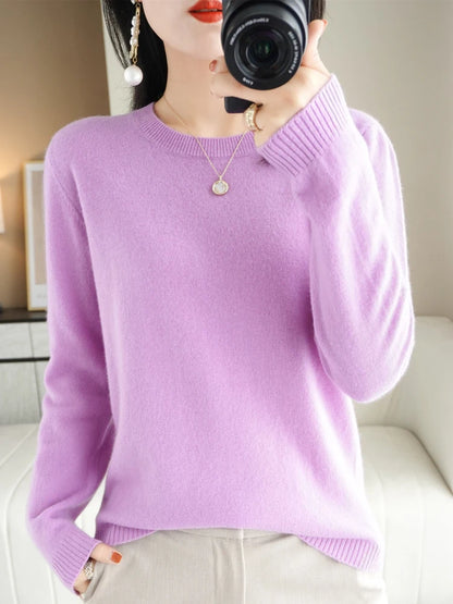 2024 Classic Style Cashmere Pullover Fashion Merino Wool Sweater Round neck Long Sleeve Knitwear Soft Warm Basic' Clothing Tops