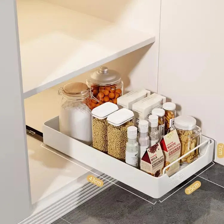 Kitchen Storage Box with Sliding Rail Pull-out Cabinet Storage Rack Spice Pantry Shelves Drawer Kitchen Organizer Basket