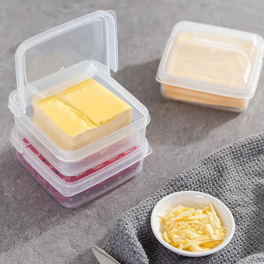 2Pcs 10X10X4.5CM Transparent Butter Cheese Storage Box Portable Refrigerator Fruit Vegetable Fresh Keeping Kitchen Storage Box