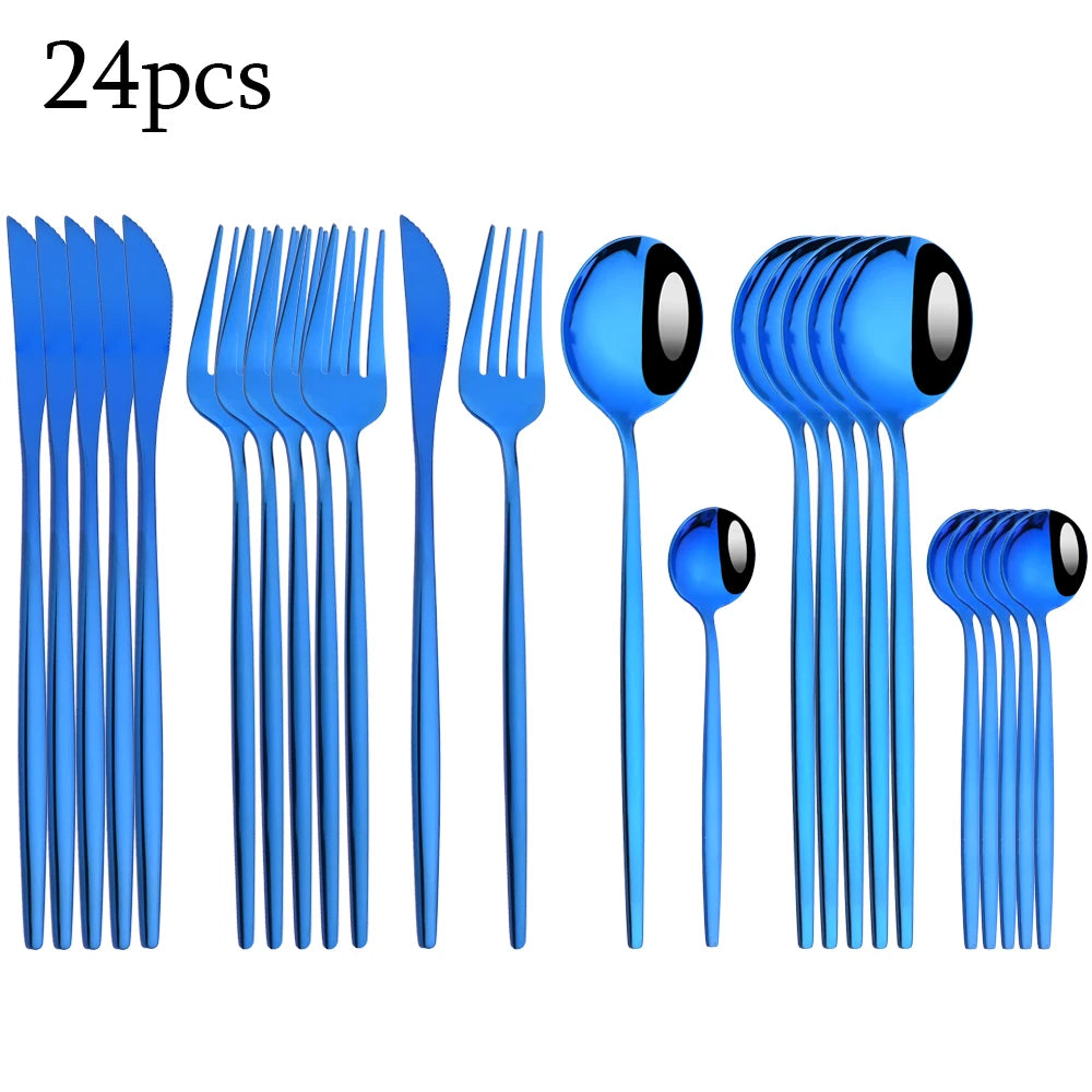 Zoseil Cutlery Set in Red and Gold Stainless Steel 24 Pcs Dinnerware Set in Flatware Kitchen Dinner Mmirror Stainless Steel