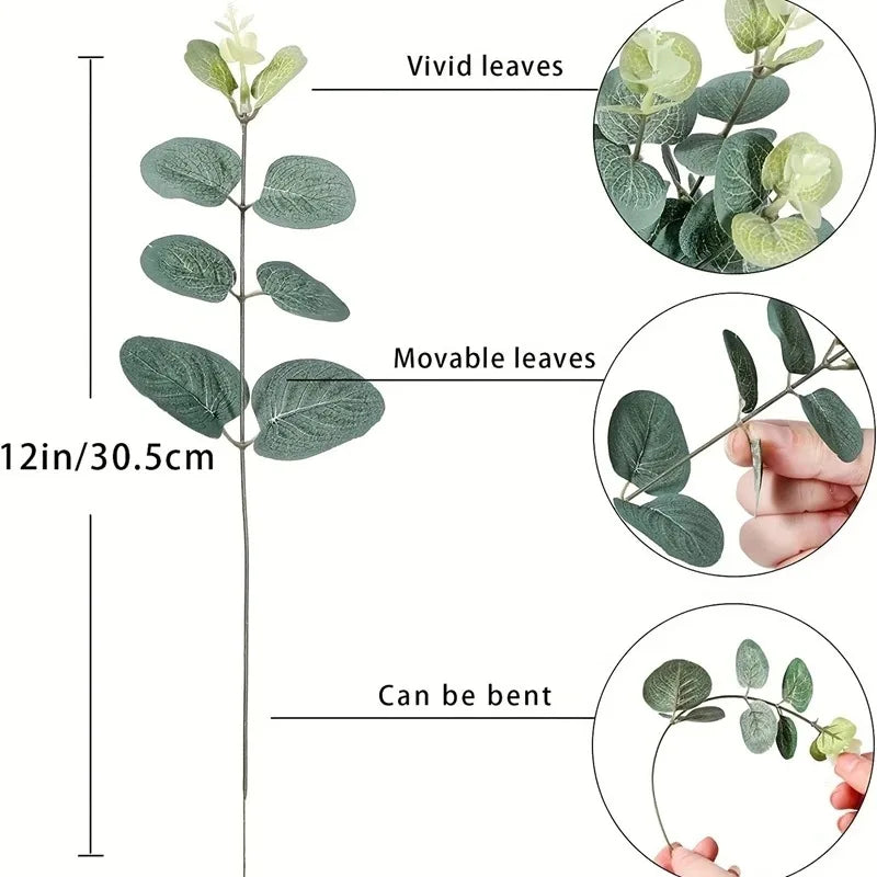 5/10/20Pcs Of Eucalyptus Leaf Stems Green Artificial Plants For Living Room Decoration Bride Wedding Vases Flowers Bouquet Decor