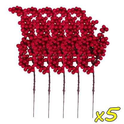 Christmas Red Berries Branch Fake Plants Flowers Artificial Holly Berry Stamen Wreath Ornaments for Xmas Tree Party Home Decor