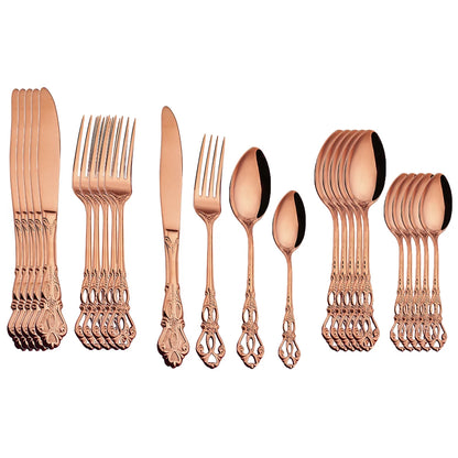 24pcs Cutlery Set Gold Dinnerware Stainless Steel Royal Spoon Forks Knives Kitchen Western Dinner Silverware Tableware Gift