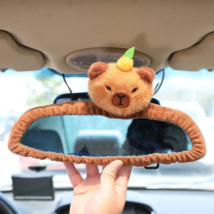 Cute Capybara Plush Car Pillow Rearview Mirror Tissue Box Car Headrest Shoulder Cover Combination Of Car Supplies Decoration Car