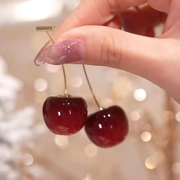 Hot selling small fresh sweet lovely cherry cherries earrings pendant fruit earrings red cherry earrings charm jewelry