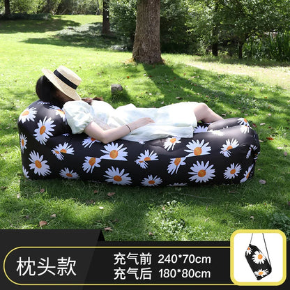 Outdoor inflatable lazy sofa, foldable portable inflatable mattress, beach leisure swimming pool inflatable cushion, home gifts