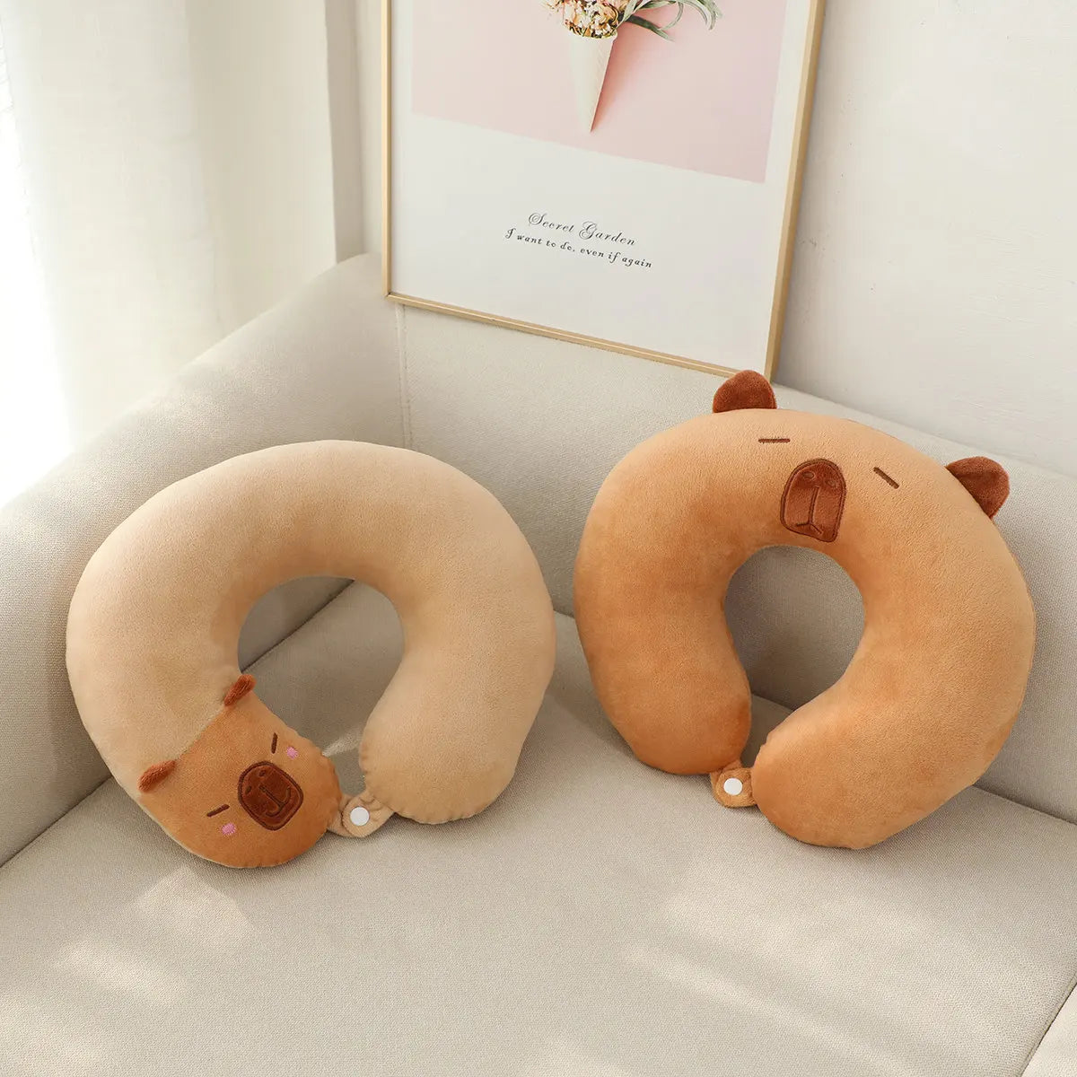 Cute Capybara Plush Car Pillow Rearview Mirror Tissue Box Car Headrest Shoulder Cover Combination Of Car Supplies Decoration Car