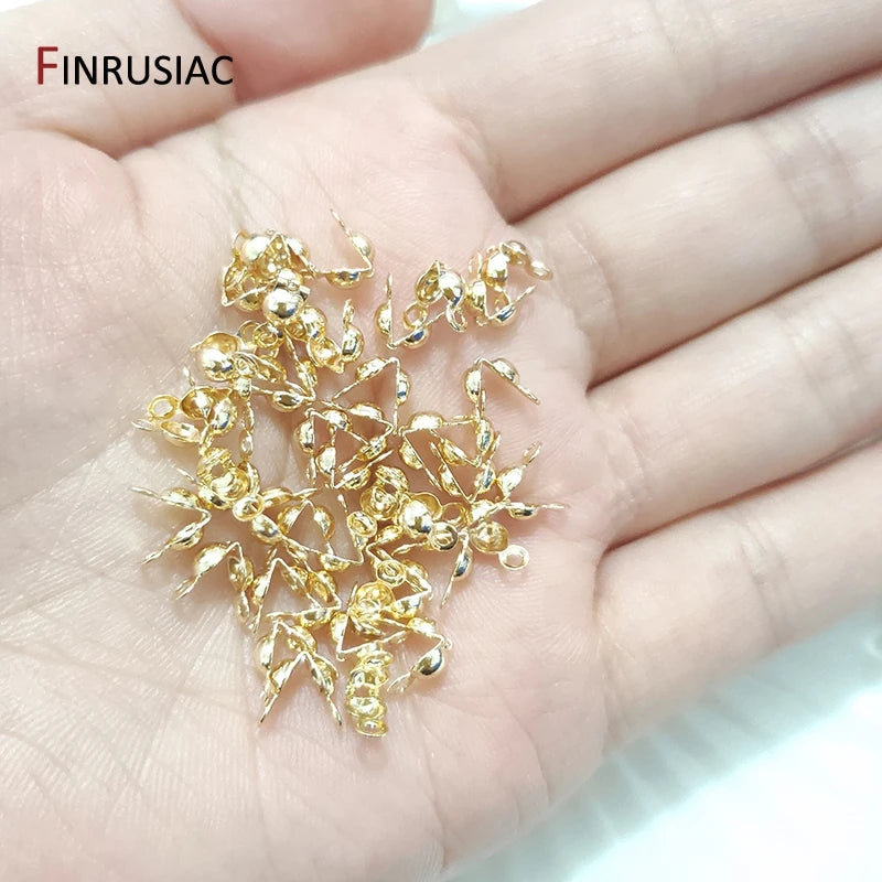 3mm/4mm Calotte Crimp Bead Tip Knot Cover End Caps For Jewelry 14K Gold Plated Connector Clip Clasp Jewellery Making Supplies