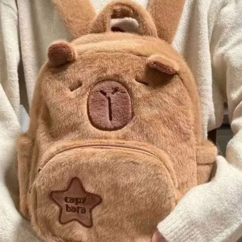 Kawaii Capybara Plush Backpack for Women Versatile Cartoon Funny Capibala Crossbody Bag aLrge Capacity Tote Bag