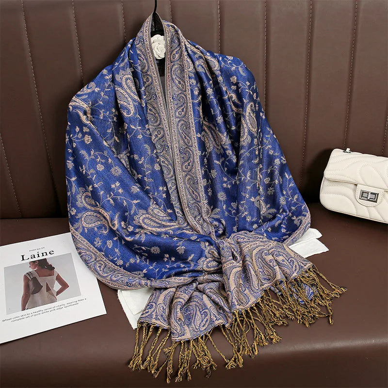 Women Autumn Cashmere Pashmina Shawl Wrap Warm Winter Scarves Female Foulard Cotton Stoles Scarf Tassel Blanket Poncho Stoles