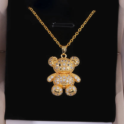 [Copper Micropaved Zirconia] European and American Cute Fat Bear Pendant Necklace for Women Charming Christmas Jewelry Gift