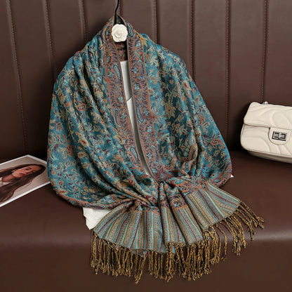 Tassel Blanket Design Thick Pashmina New Winter Warm Shawl Wrap Cashmere Scarf Women Neckerchief Poncho Stoles 2024