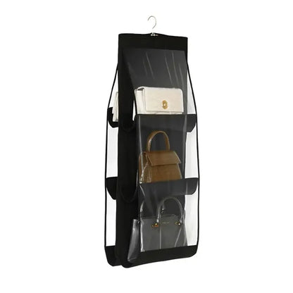 Foldable Oxford Fabric Handbag Organizer: 6-Pocket Storage for Black Handbags, Ideal for Family Closet & Bedroom Use.